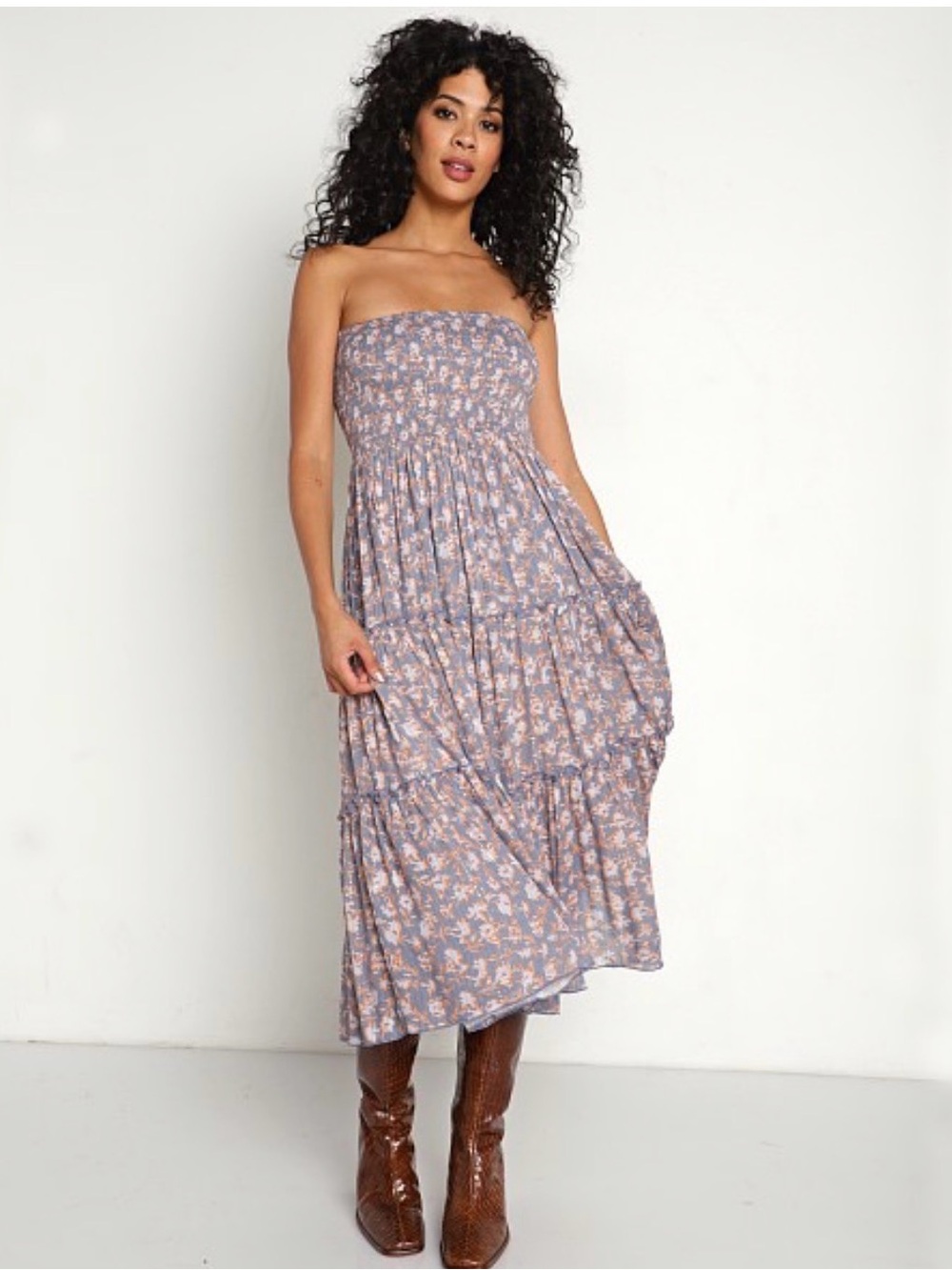 Jen’s Pirate Booty Boho Tiered Maxi Skirt in Blue Floral